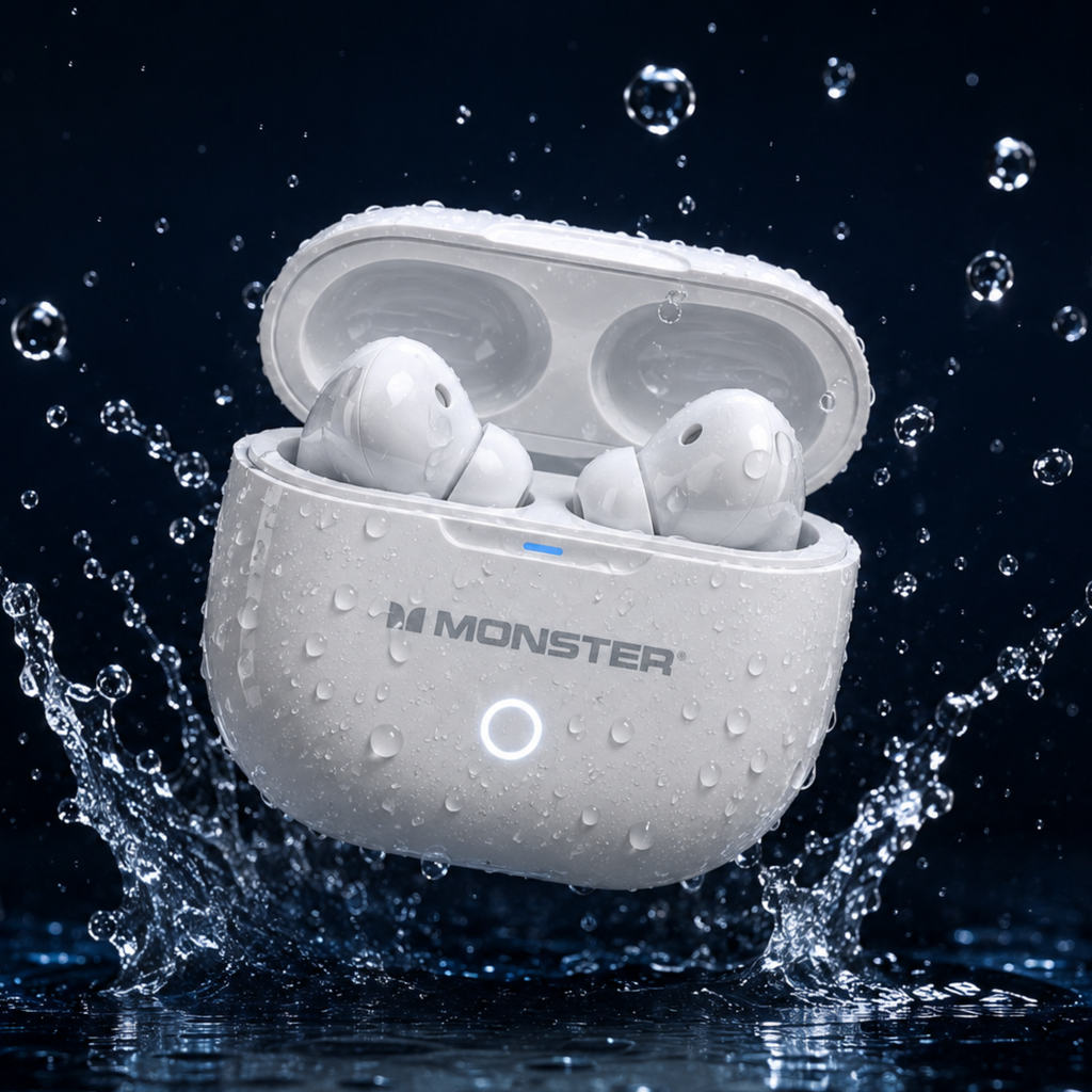 Monster Maxstar MQT53 White Gaming Earbuds, 19H Playtime